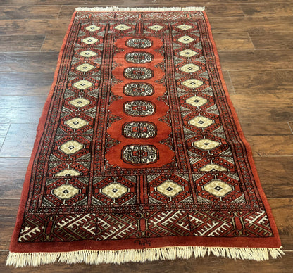 Red Pakistani Turkoman Rug 3x5, Bokhara Design, Vintage, Signed - Nuvé