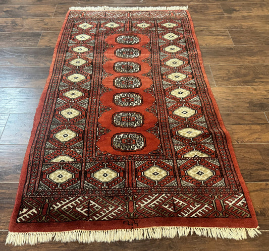 Red Pakistani Turkoman Rug 3x5, Bokhara Design, Vintage, Signed - Nuvé