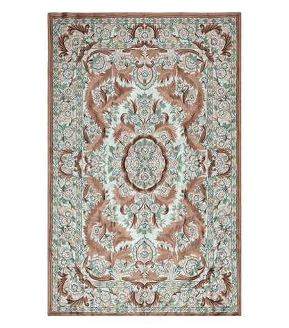 4' X 6' Vintage Embroidery Hand Stitched Rug Silk On Cotton India Backing Nice