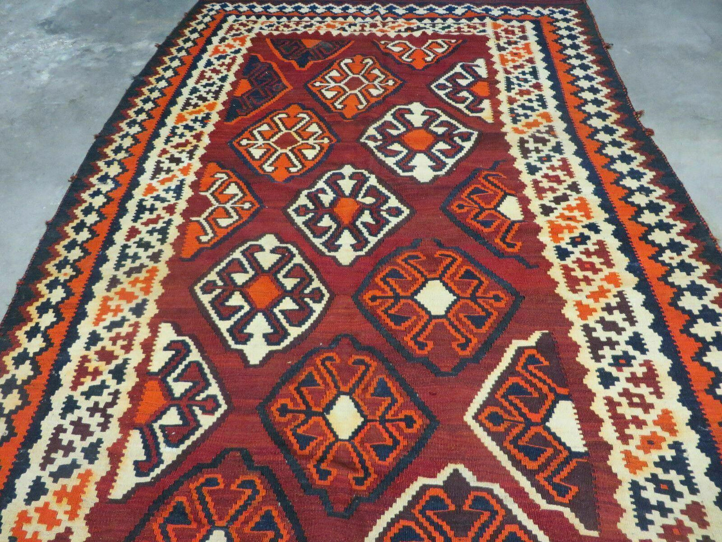 5' X 10' Antique Turkish Kilim Handmade Flat Weave Wool Rug Red Colorful Veg Dye Bohemian Boho Chic Tribal Style And Design - Nuvé