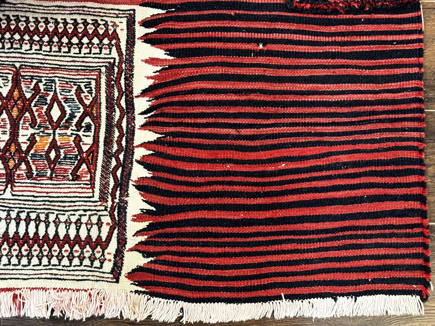 Persian Tribal Nomadic Saddle Cover Rug, Antique, Handmade, Wool, Red Ivory Black, Collectible, Shashavan - Nuvé
