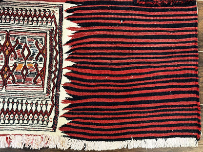 Persian Tribal Nomadic Saddle Cover Rug, Antique, Handmade, Wool, Red Ivory Black, Collectible, Shahsavan