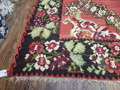 Karabakh Rug 8x11, Caucasian Kilim Rug, Vintage Antique Turkish Anatolian Azerbaijani Carpet, Wool Red & Black Hand-Woven 8 x 11 Living Room - Nuvé