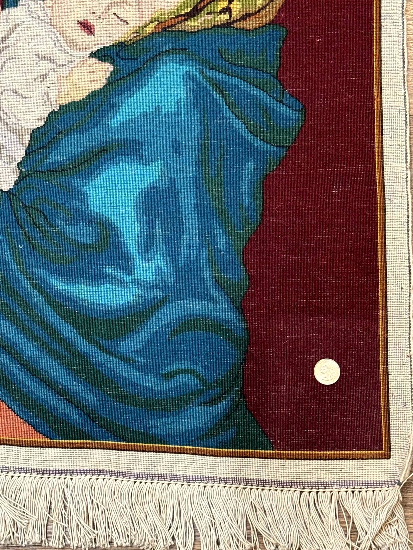Small Persian Tabriz Pictorial Rug 2x2, Mother Holding Child, Very Fine 340 KPSI, Maroon - Nuvé
