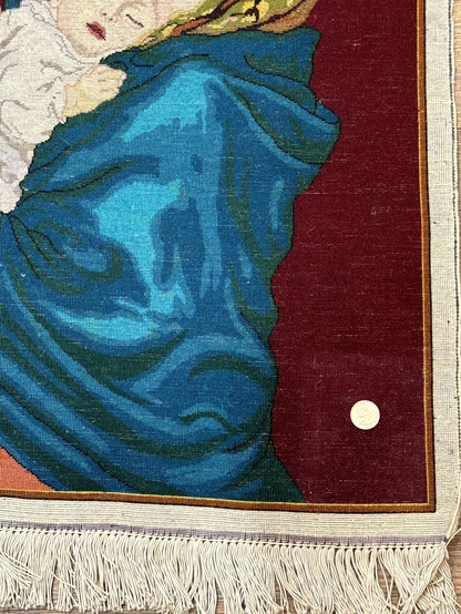 Small Persian Tabriz Pictorial Rug 2x2, Mother Holding Child, Very Fine 340 KPSI, Maroon - Nuvé