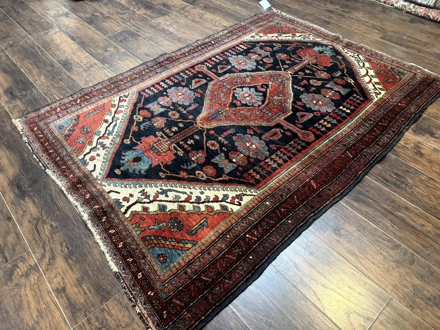 Antique Persian Bidjar Rug 5x6, Navy Blue and Red, Persian Tribal Rug - Nuvé