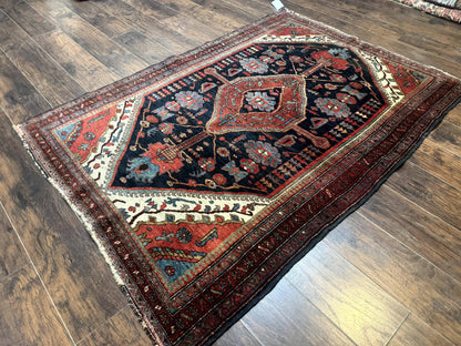 Antique Persian Bidjar Rug 5x6, Navy Blue and Red, Persian Tribal Rug - Nuvé