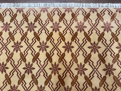 Tibetan Rug 8x10, Wool with Silk Highlights, Beige and Maroon, Contemporary Carpet - Nuvé