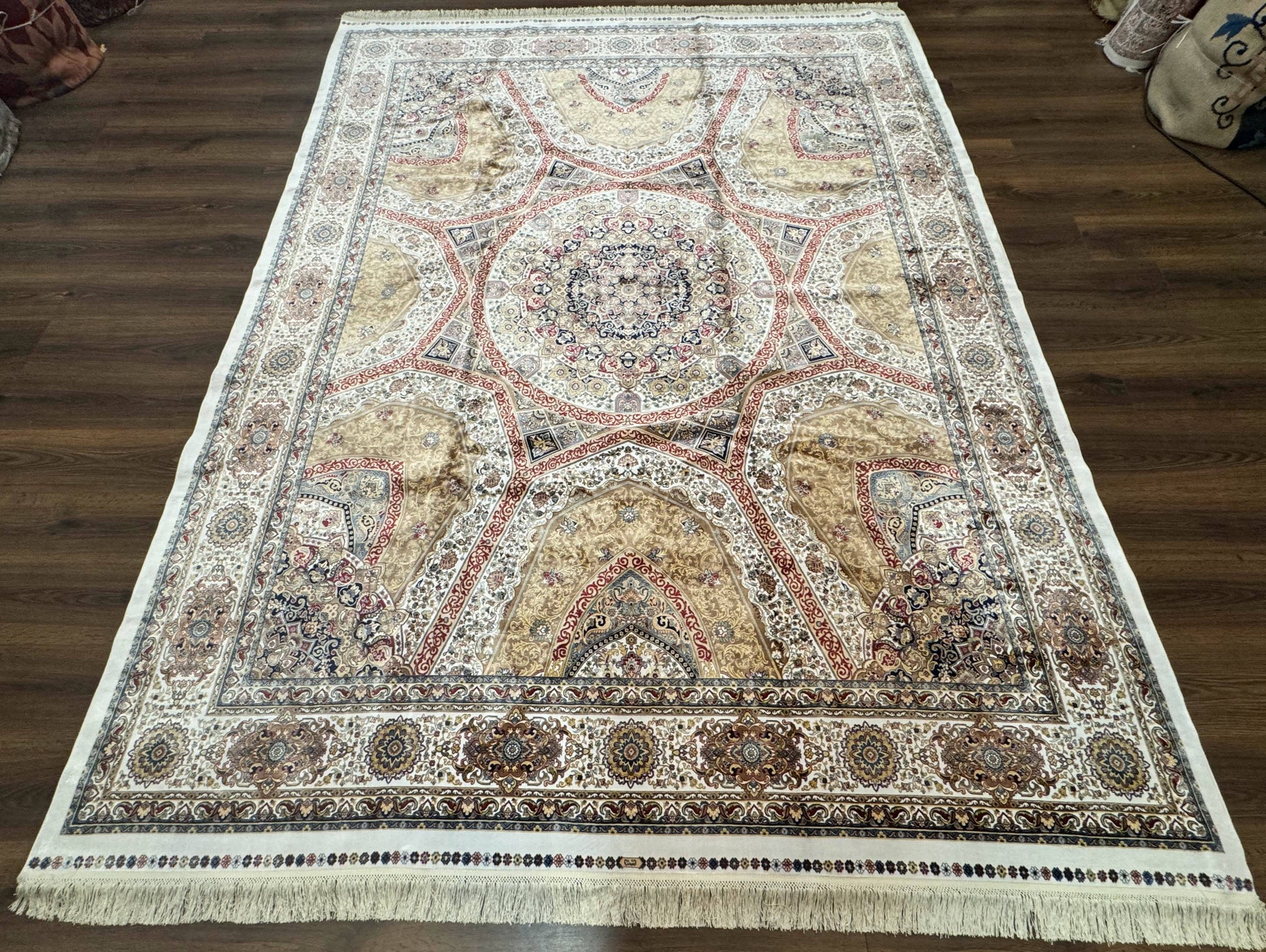 Turkish Silk Rug 8x10, Dome Design, Hereke Carpet, Bamboo Silk, New - Nuvé