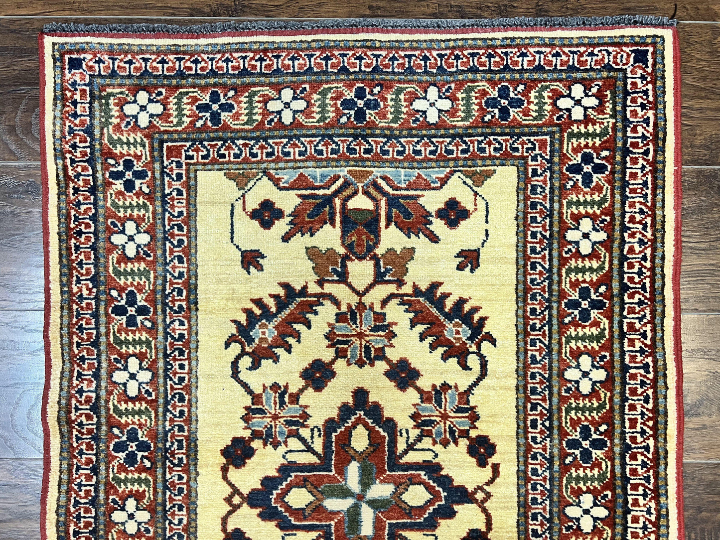 Afghan Heriz Runner Rug 2.9 x 12, Vintage Hand Knotted Persian Carpet for Hallway, 12ft Runner, Wool, Cream