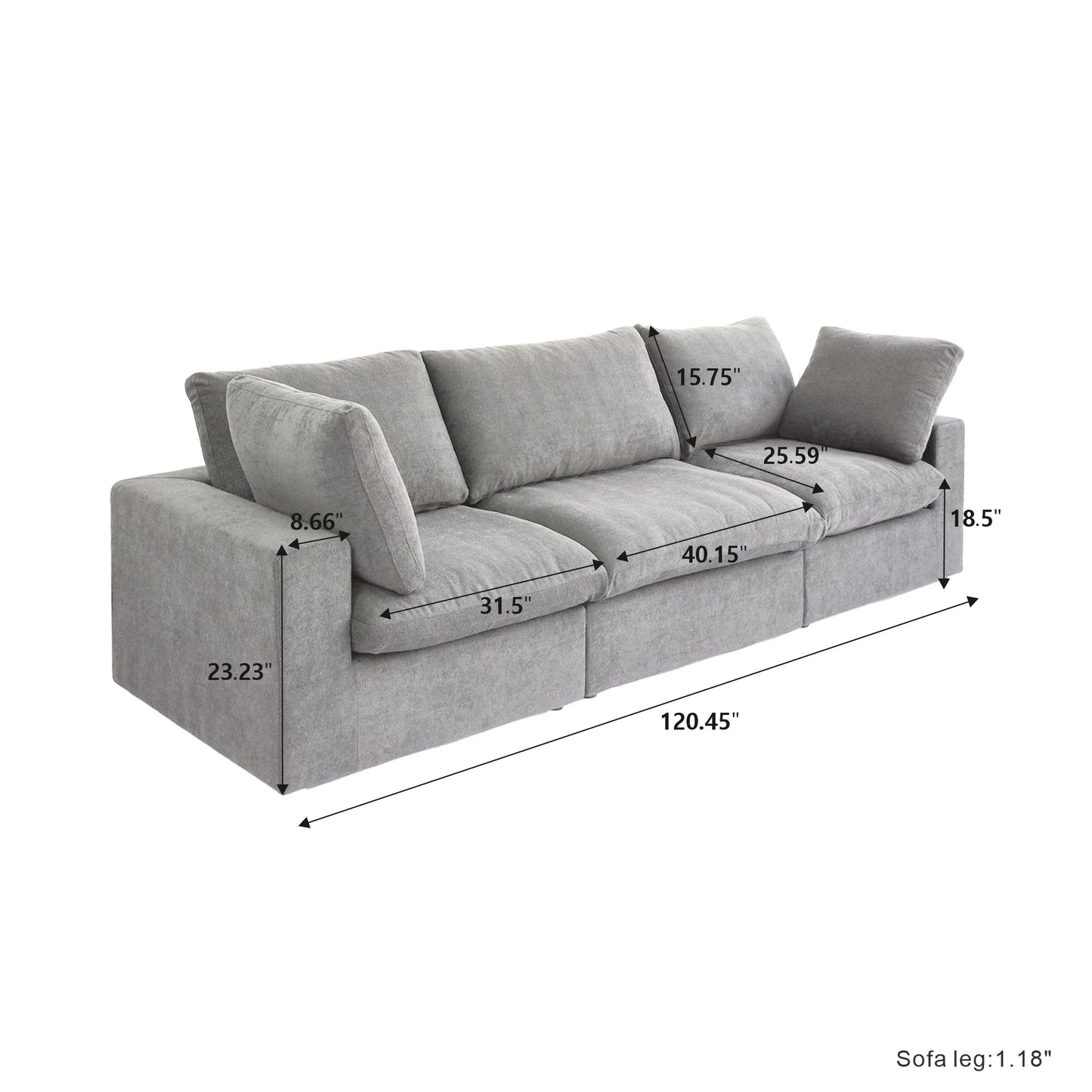 Nuvé® Solace Modular Bouclé Cloud Sofa - Space Grey - 3-Seater Sofa - Nuvé