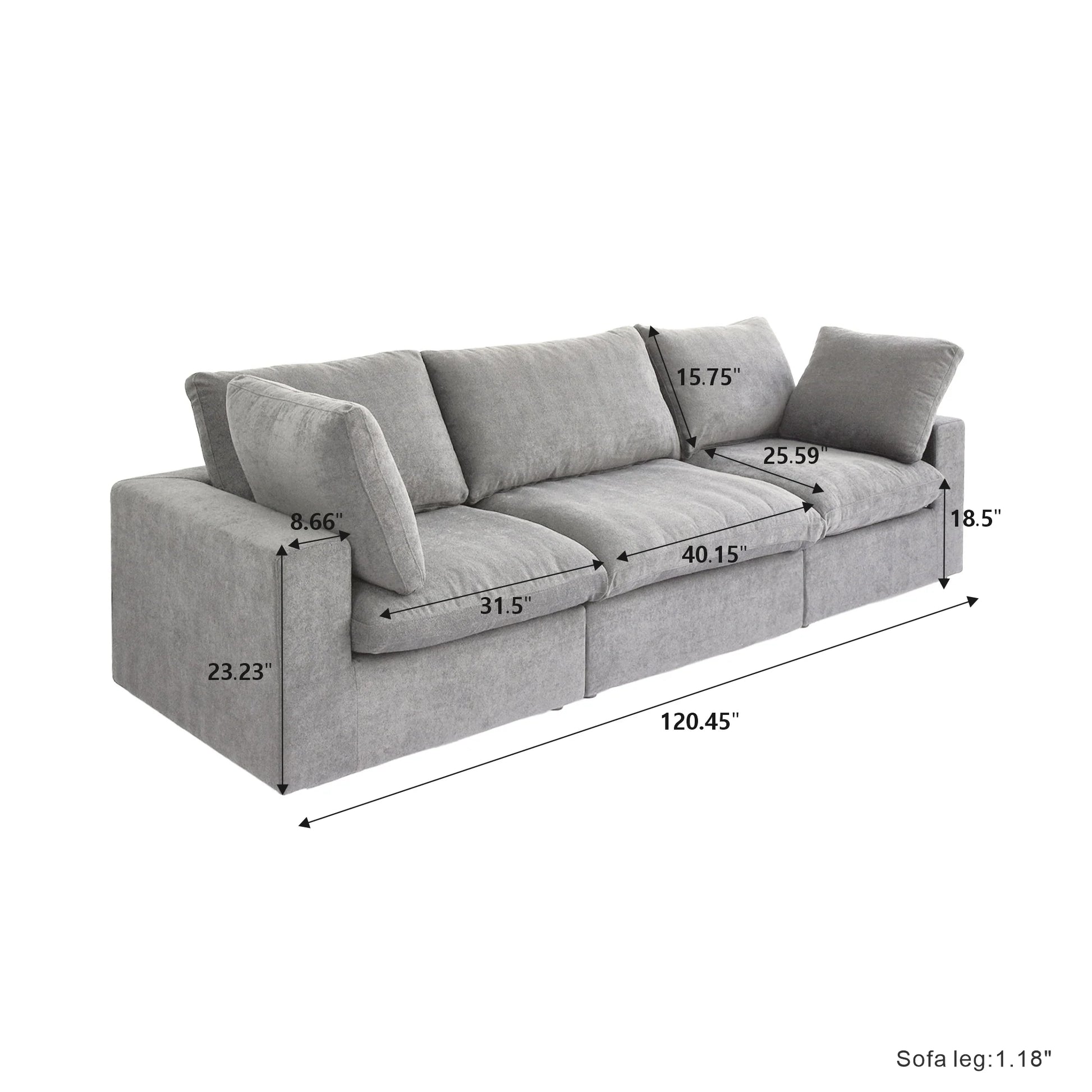 Nuvé® Solace Modular Bouclé Cloud Sofa - Space Grey - 3-Seater Sofa - Nuvé