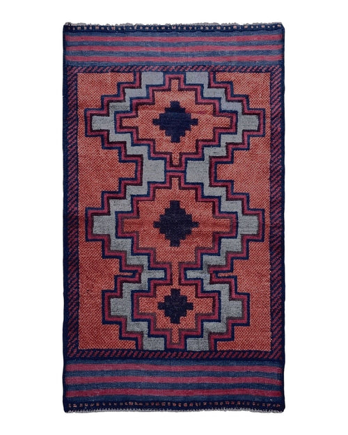 3X5 Vintage Handmade Tribal Wool Rug Balouchi Rug Afghan Rug Red 2' 8" X 4' 8"