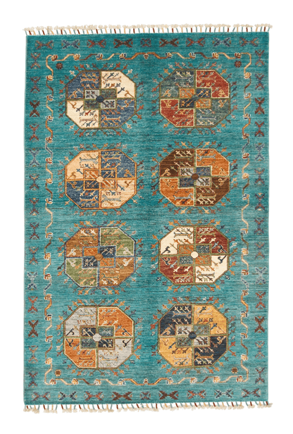 Afghan Ersari (4'01"x6'02") turquoise/multicolor - Nuvé