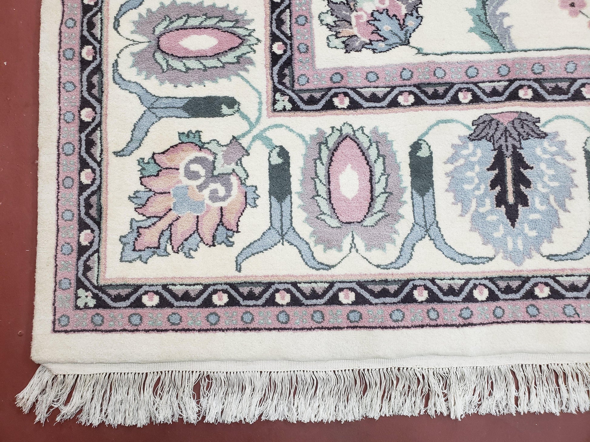 Ivory & Teal Indo Persian Area Rug 9x12, Wool Hand-Knotted Oriental Carpet, 9 x 12 Soft Traditional Living Room Rug, Dining Room Rug - Nuvé