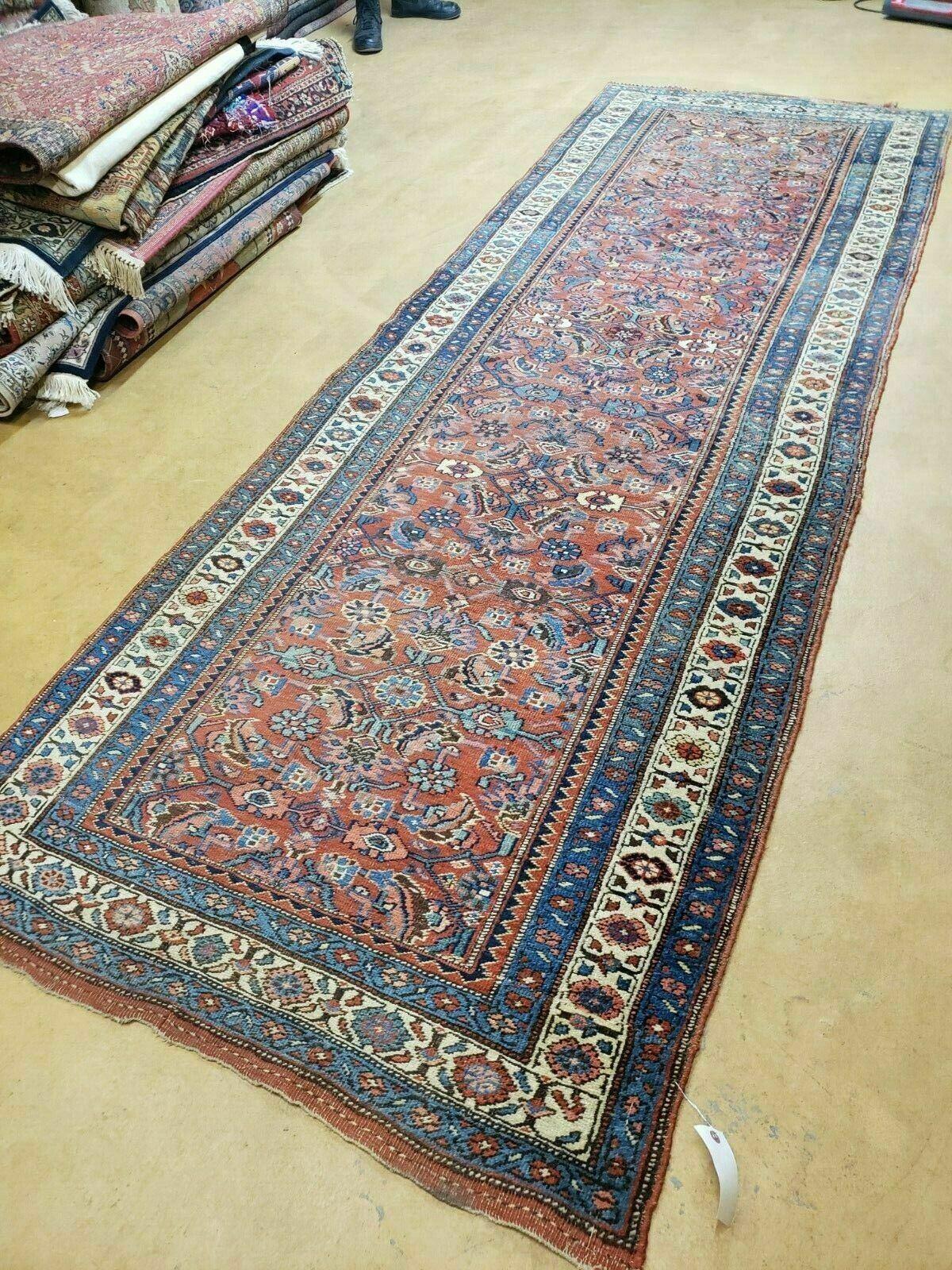 3' 8" X 11' Antique Handmade Turkish Wool Rug Veg Dye Runner Nice Rusted Red - Nuvé