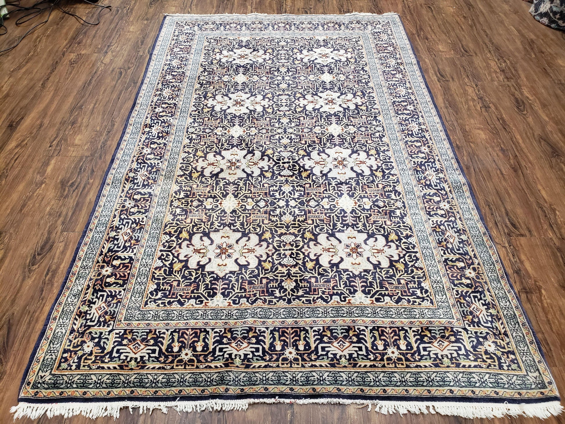 Navy Blue Persian Kashan Rug, Hand-Knotted, Wool, 4' 8" x 7' 4", Pair B - Nuvé
