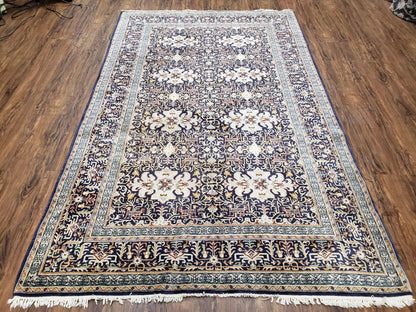 Navy Blue Persian Kashan Rug, Hand-Knotted, Wool, 4' 8" x 7' 4", Pair B - Nuvé