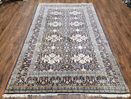 Navy Blue Persian Kashan Rug, Hand-Knotted, Wool, 4' 8" x 7' 4", Pair B - Nuvé