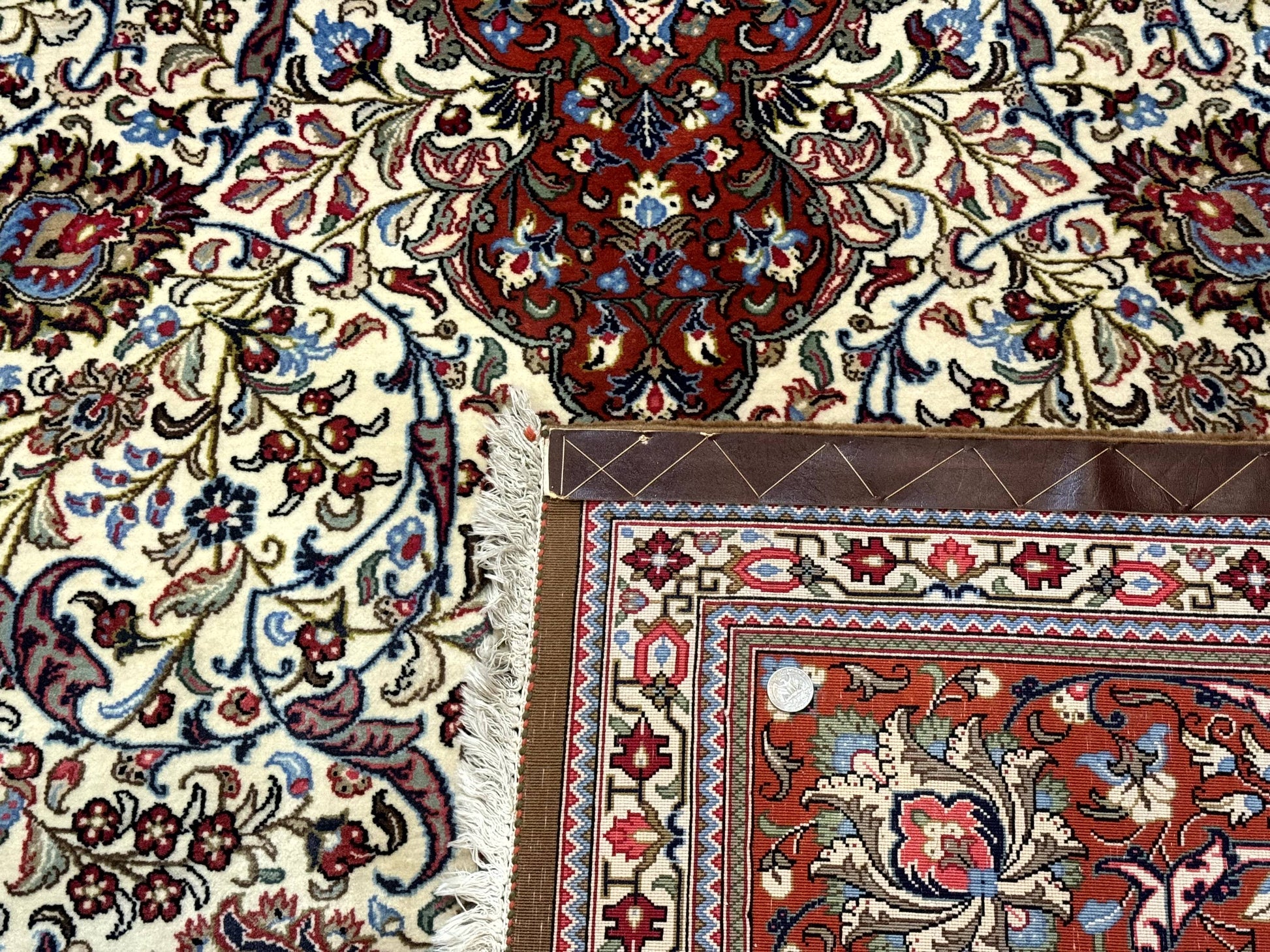 Persian Qum Rug 7x11, Beige and Red, Highly Detailed Floral Pattern, Fine 260 KPSI - Nuvé