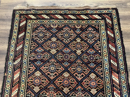 Antique Persian Wide Runner Rug 4x9, Kurdish Rug, Panel Design, Rainbow Border, Rare Tribal Rug - Nuvé