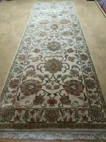 4x12 Vintage Oriental Runner Rug Hand Knotted Indian Agra Wool Tea Washed Beige - Nuvé