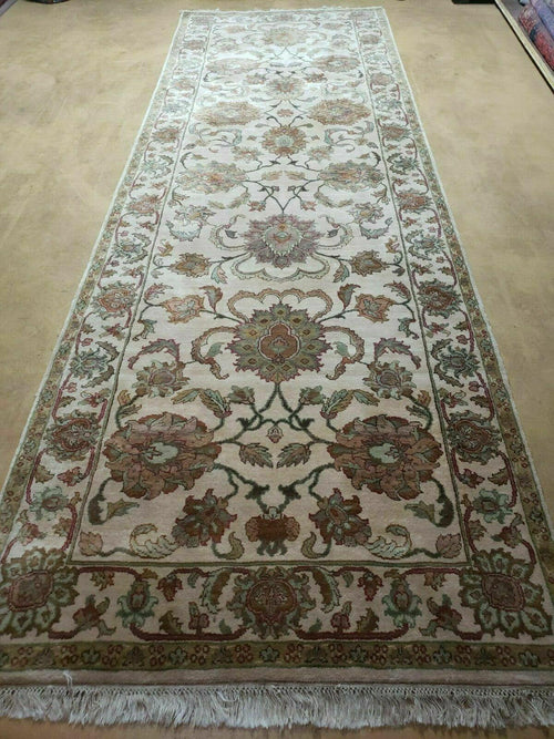 4x12 Vintage Oriental Runner Rug Hand Knotted Indian Agra Wool Tea Washed Beige - Nuvé
