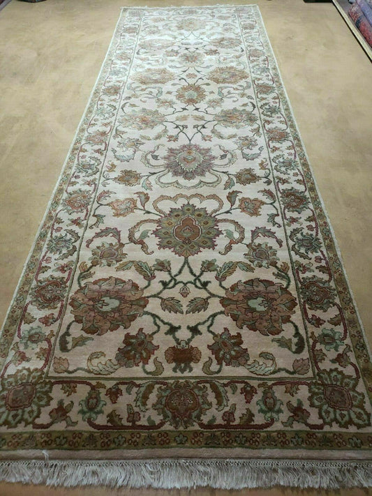 4x12 Vintage Oriental Runner Rug Hand Knotted Indian Agra Wool Tea Washed Beige - Nuvé