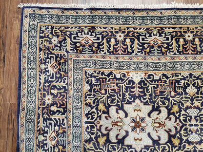 Persian Kashan Rug, Navy Blue, Hand-Knotted, Wool, 4' 8" x 7' 4", Pair A - Nuvé