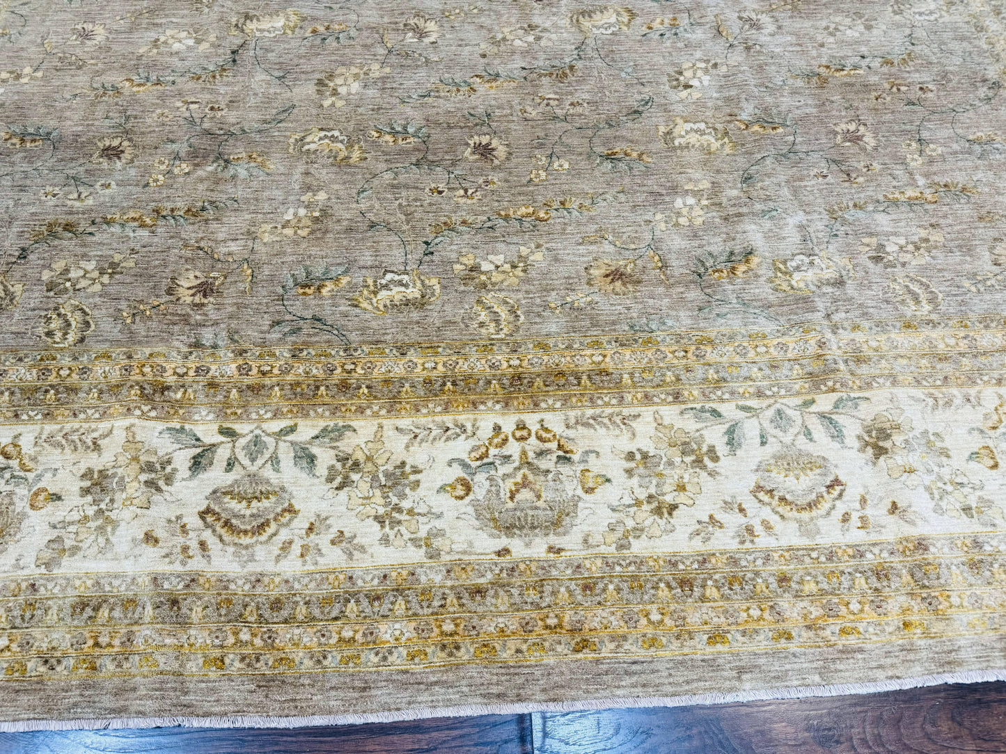 Palace Sized Rug 11x18, Handmade Wool Oversized Persian Carpet 11 x 18 ft, Gray-Taupe, Beige-Cream, Floral, Large Hand Knotted Area Rug - Nuvé