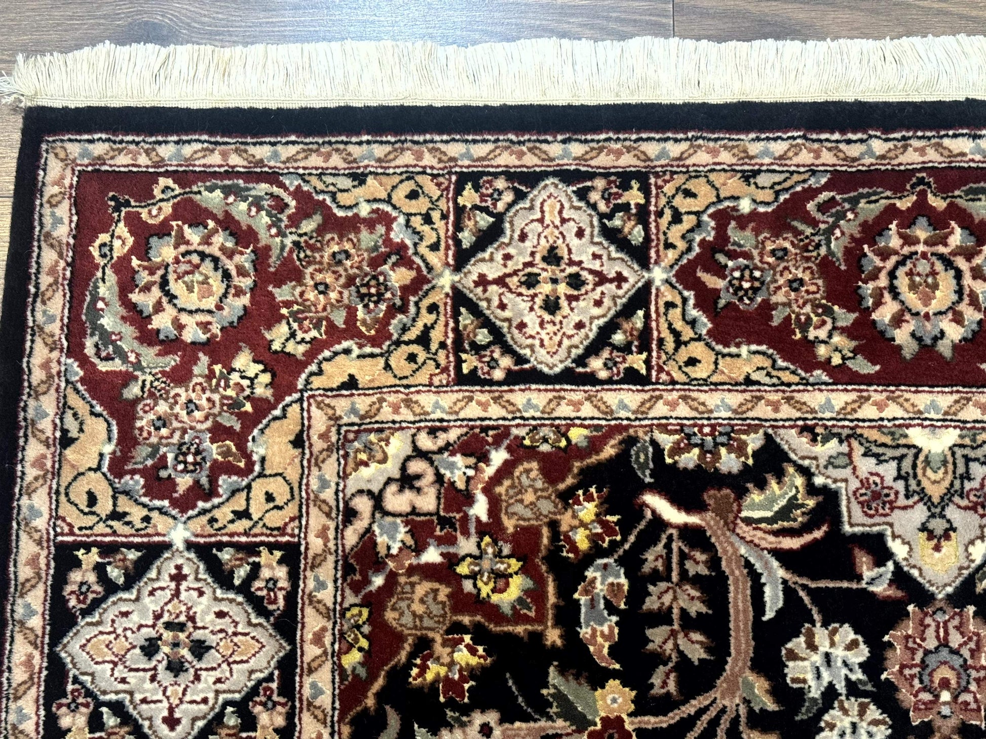 Pak Persian Rug 4x6, Black and Burgundy, Floral Allover, Wool and Silk - Nuvé