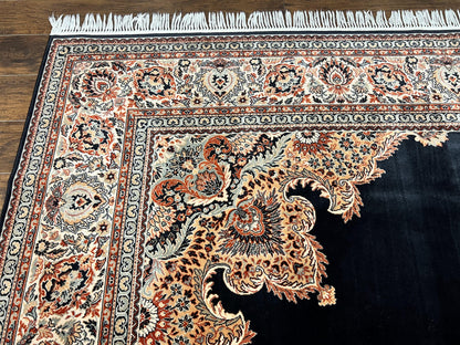 Karastan Rug 10x13, Karastan Ebony Kirman Rug, Room SIzed Wool Pile Vintage Karastan Carpet, Belgium Power Loomed Rug, Black Semi Open Field - Nuvé