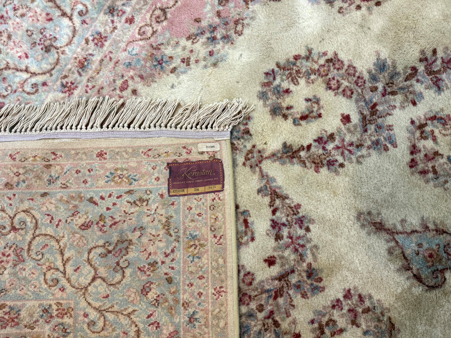 Karastan Rug 8.8 x 12, Pastel Ivory Kirman Rug #784, Wool Karastan Carpet, Original 700 Series, Vintage Karastan Area Rug, Discontinued - Nuvé