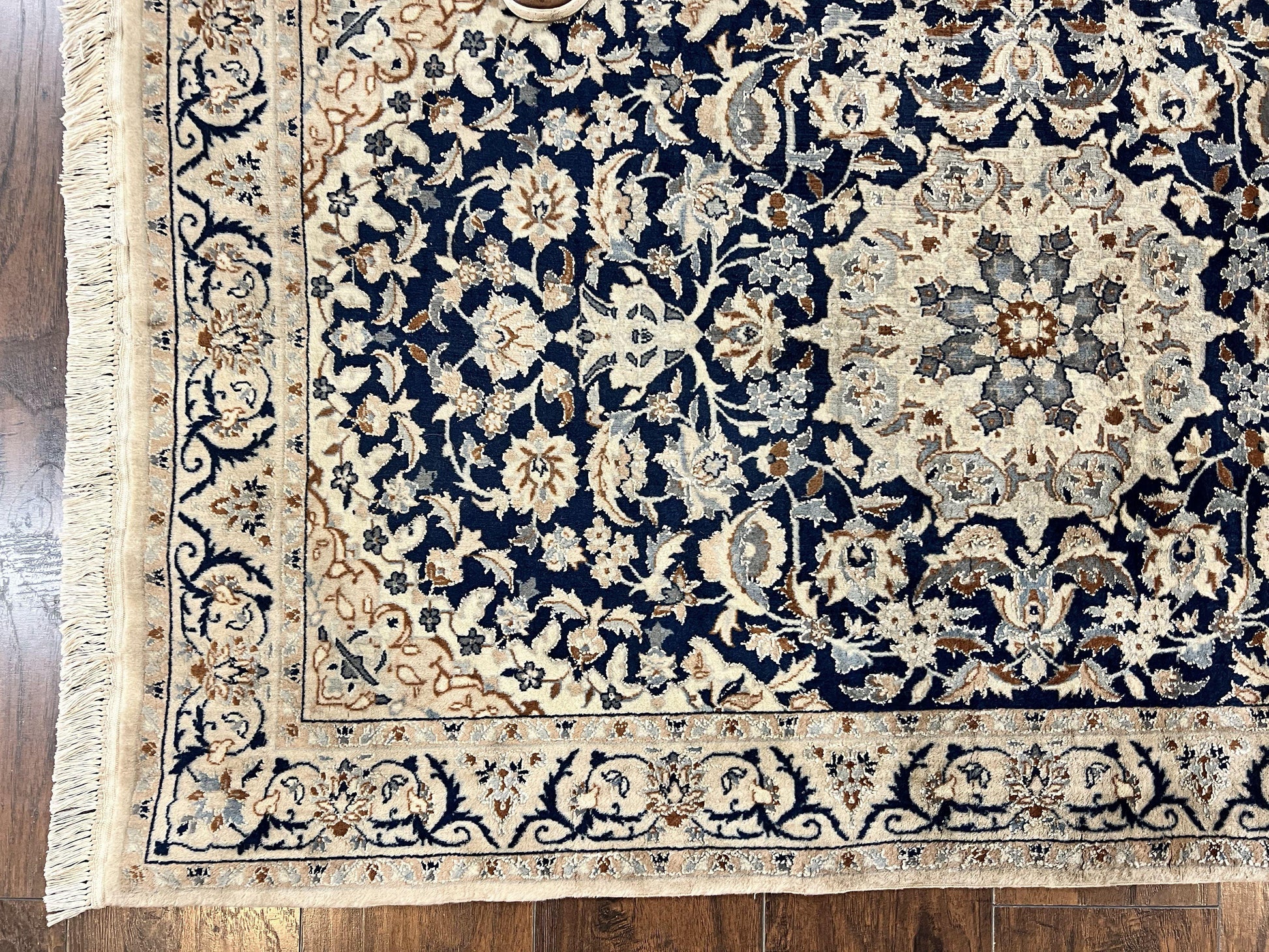 Persian Nain Rug 3x5, Floral Medallion Oriental Carpet, Very Fine Hand Knotted Handmade Wool and Silk Highlights Rug, Vintage Semi Antique - Nuvé