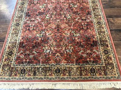 Persian Hunting Design Rug 4.7 x 6.5, Hunting Scene, Red-Orange, Wool, Belgian Power Loomed Carpet - Nuvé