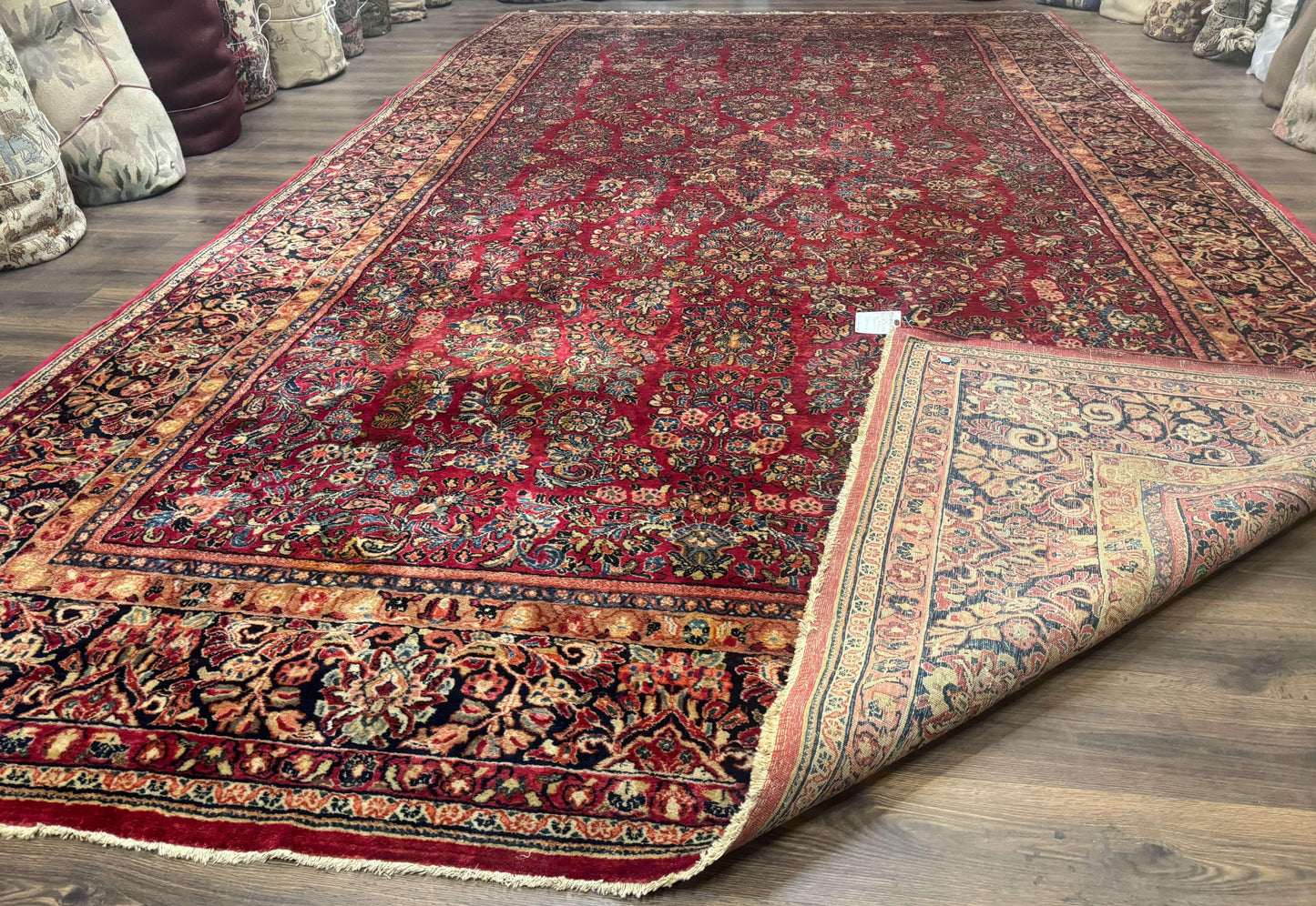 Persian Sarouk Rug 10x18, Palace Size Antique Persian Carpet, Wool, Red, Floral, Handmade Traditional Persian Rug, Extra Large Rug - Nuvé