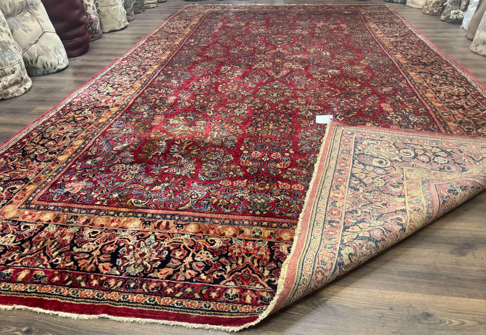 Persian Sarouk Rug 10x18, Palace Size Antique Persian Carpet, Wool, Red, Floral, Handmade Traditional Persian Rug, Extra Large Rug - Nuvé