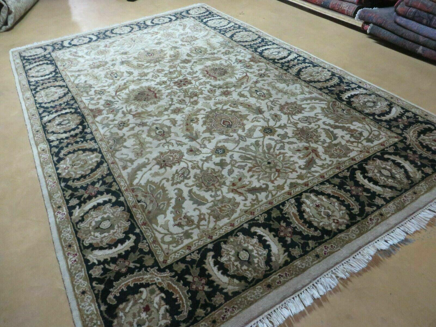 6' X 9' Vintage Handmade India Top Quality Jaipur Floral Oriental Tea Wash Nice - Nuvé