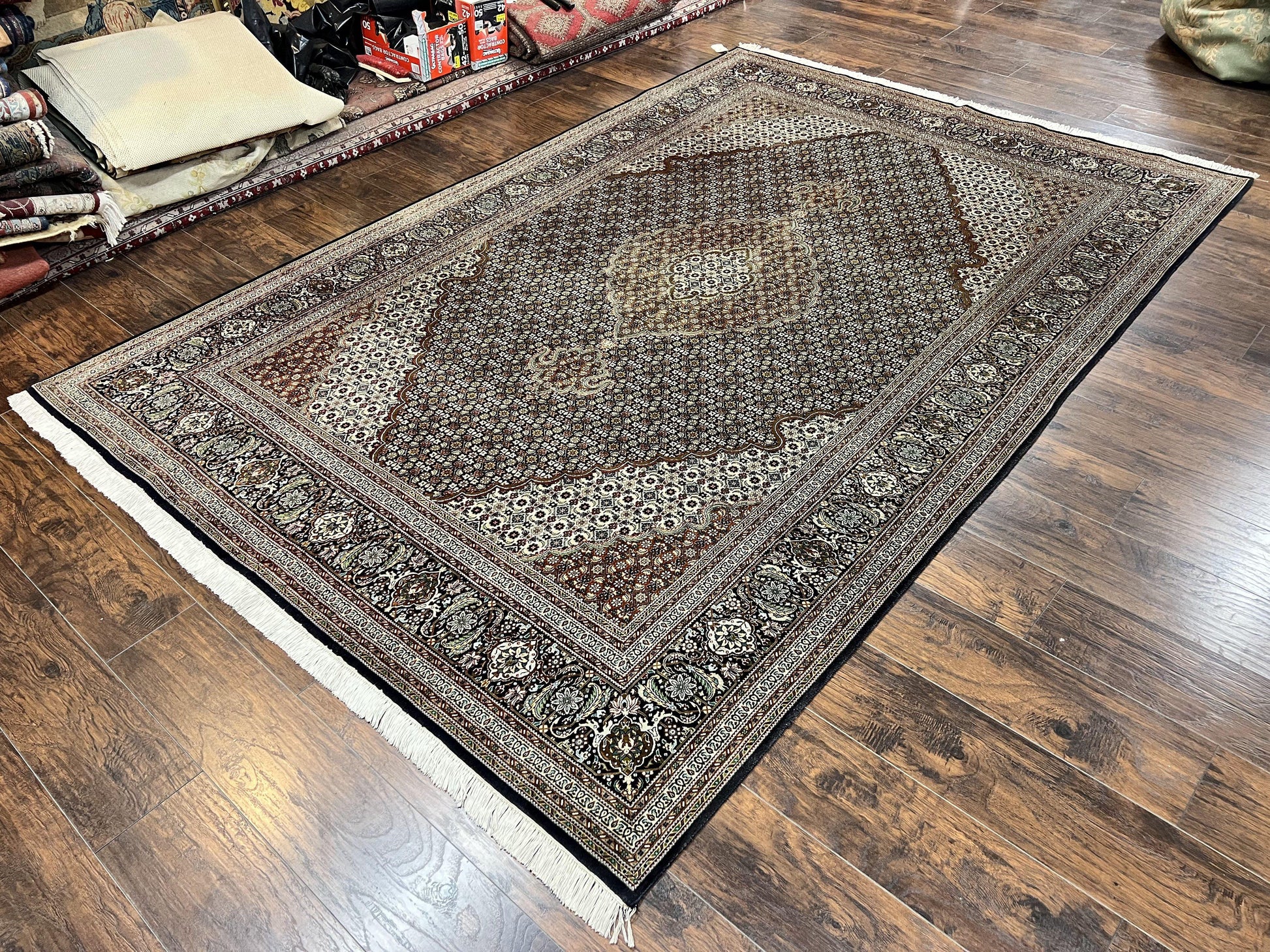 Wonderful Persian Tabriz Rug 7x10 ft, Very Fine 50 Raj 350 KPSI Oriental Carpet, Herati Mahi Pattern, Authentic Hand Knotted Handmade Wool Vintage - Nuvé