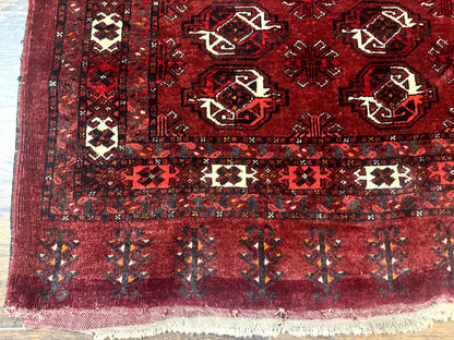 Antique Afghan Turkoman Mafrash Rug 3x5, Red, Hand Knotted, Wool, Tribal Collectible - Nuvé