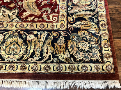Indo Persian Rug 10x14, Indian Agra Carpet, Vintage Handmade Wool Large Traditional Rug, Dark Red Navy Blue Beige - Nuvé