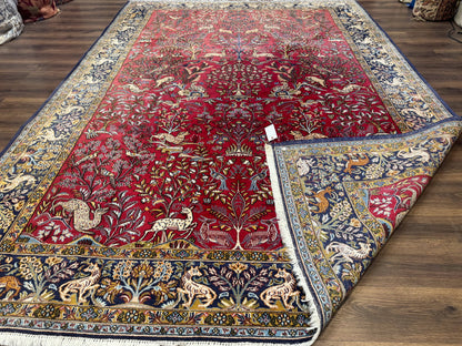 Persian Qum Rug 9x12, Animal Pictorials, Deer Birds, Tree of Life, Red and Navy Blue - Nuvé