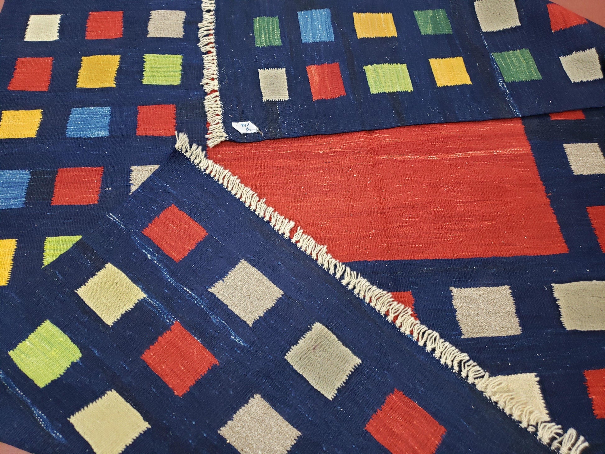 Turkish Kilim Rug 5x7 - 6x8, Checkerboard Kilim Carpet, Area Rug, New Playroom Rug, Colorful Multicolor Rug for Nursery Room, Dark Blue Red - Nuvé