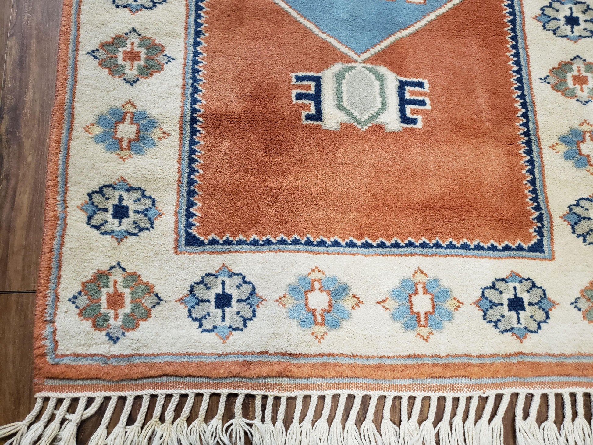 3x5 Handmade Vintage Turkish Area Rug Wool Kazak Carpet 3'1"x4'5" Red Beige - Nuvé