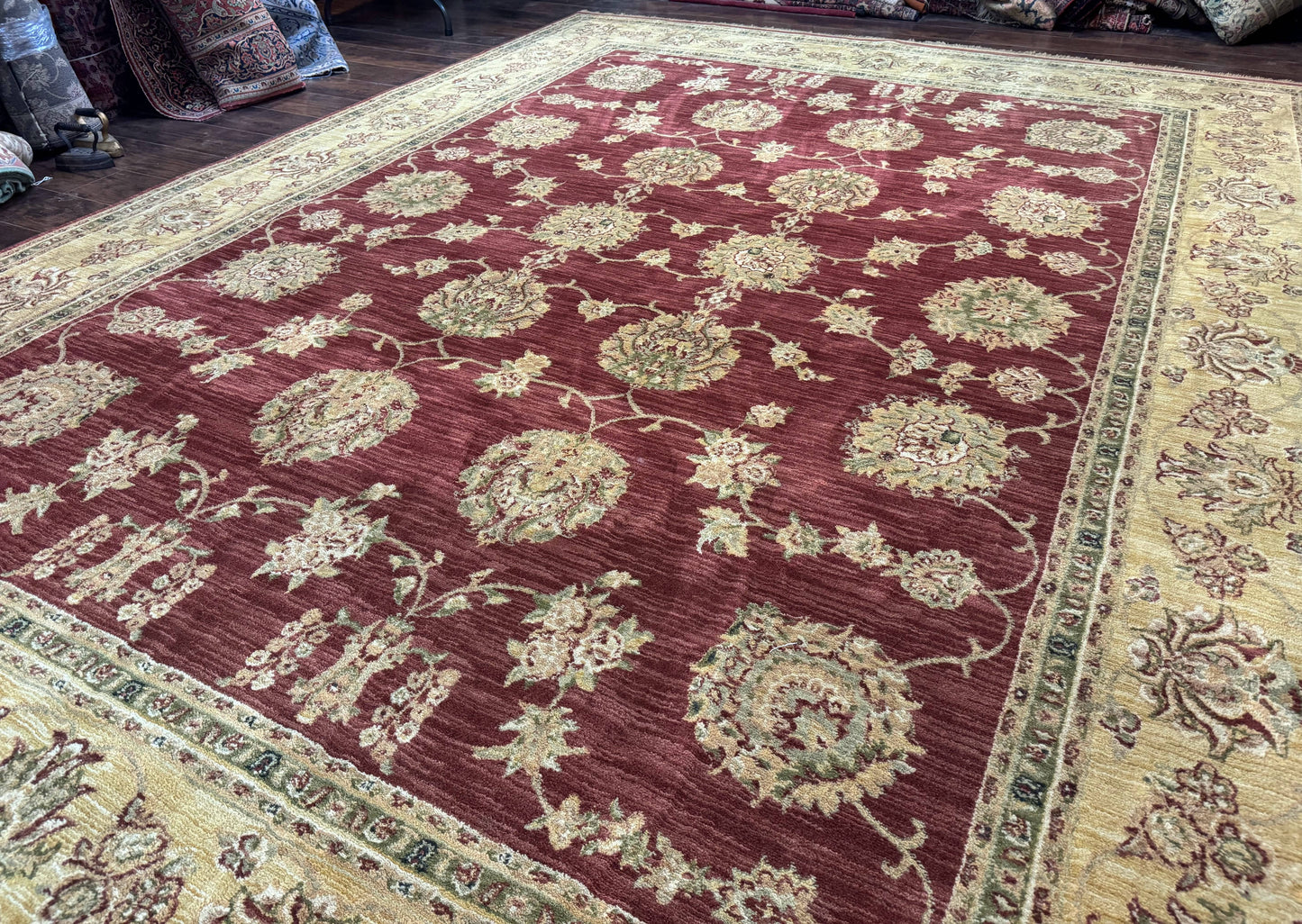 Traditional Wool Oriental Rug 9x13, Large Power Loomed Carpet, Burgundy - Nuvé