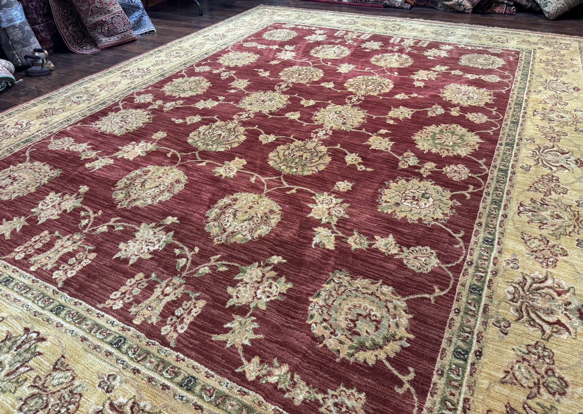 Traditional Wool Oriental Rug 9x13, Large Power Loomed Carpet, Burgundy - Nuvé