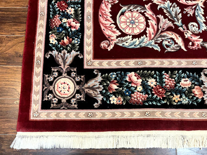 Chinese Aubusson Rug 9x12, Burgundy, Handmade Vintage Wool Carpet, Fine 210 KPSI, Elegant European Design - Nuvé