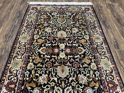 Sino Persian Silk Rug 3x5 Oriental Carpet 3 x 5 Fine Silk Rug, Black Ivory Gold, Animal Motifs, Flowers, High Quality, Vintage Silk Rug Wow - Nuvé