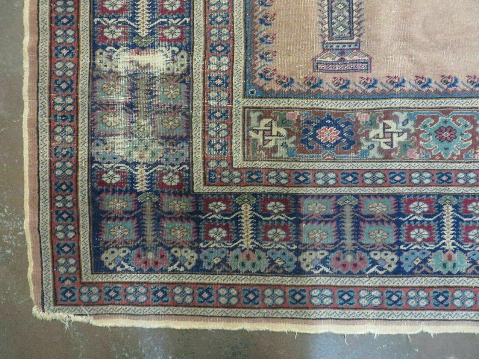 4' X 6' Antique Handmade Turkish Mehrab Prayer Wool Rug Lantern Beautiful - Nuvé