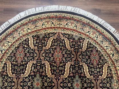 Round Indo Persian Rug 6x6, Indian Bidjar Rug, Navy Blue and Beige - Nuvé